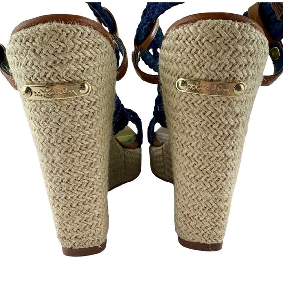 Lilly Pulitzer Kelsey Espadrille Wedge Platform Sandals in Navy & Tan Size 8 M - Picture 9 of 12